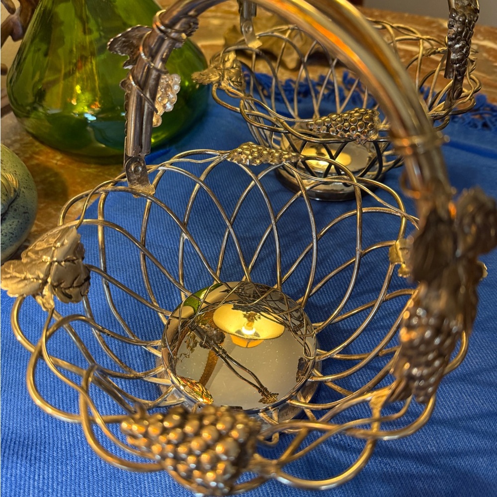 Set of 2 Vintage Godinger Silver Plated Baskets with Grape Accents
